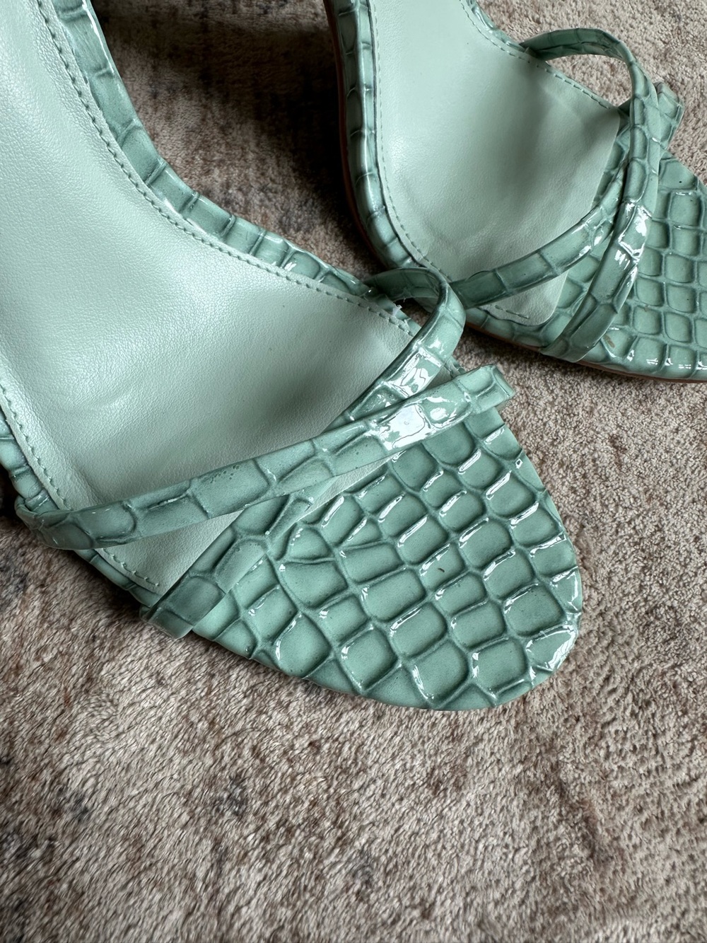 Steve Madden Gypsy Croc Embossed Strappy Stiletto Sandals Seafoam Green 8M - Picture 7 of 8